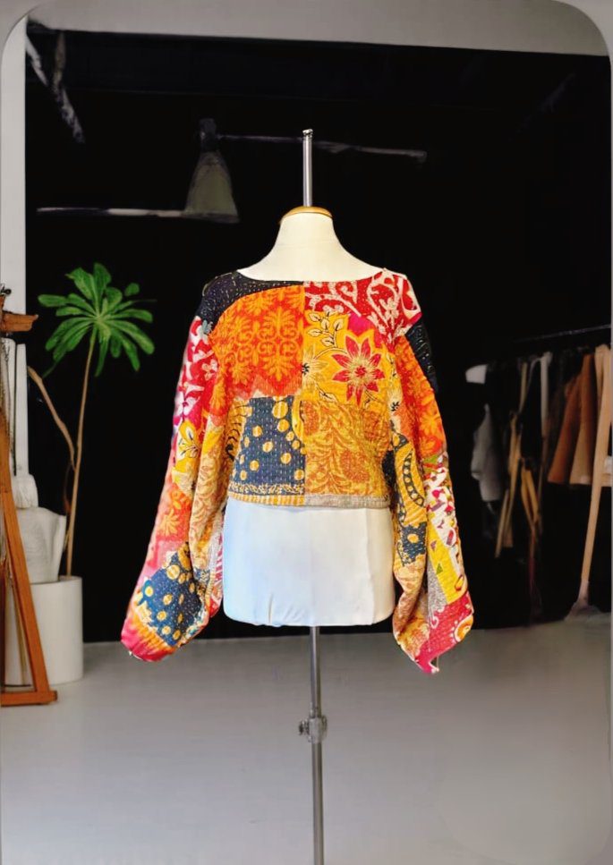 Wholesale Kantha Wide-Sleeve Tops | Handcrafted Bohemian Blouse Manufacturer