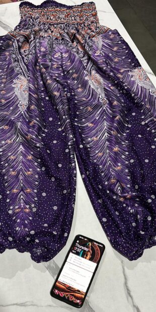 Wholesale Purple Bohemian Harem Pants | Feather Print Yoga Trousers Manufacturer & Exporter