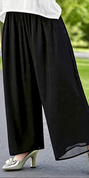 Wholesale Elegant Black Wide-Leg Palazzo Pants | Flowy Trousers Manufacturer & Exporter