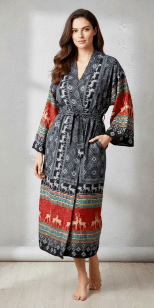 Wholesale Printed Bohemian Kimono Robes | Deer Motif Outerwear Manufacturer & Exporter
