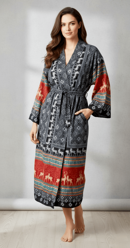 Wholesale Printed Bohemian Kimono Robes | Deer Motif Outerwear Manufacturer & Exporter