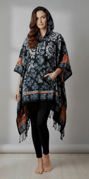 Wholesale Hooded Bohemian Ponchos | Artisanal Patterned Shawl Manufacturer & Exporter