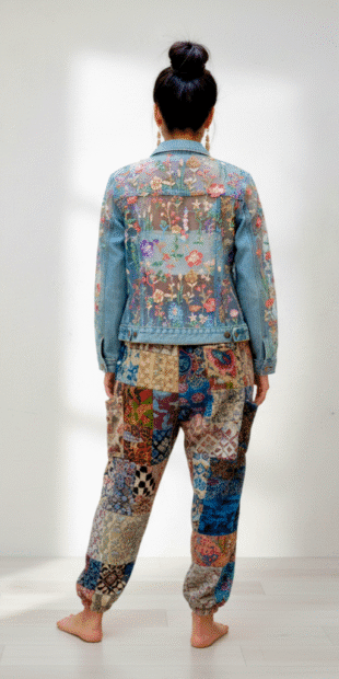 Wholesale Embroidered Sheer Back Denim Jackets | Floral Patchwork Outerwear Manufacturer & Exporter