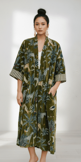 Wholesale Luxurious Velvet Jungle Print Robes | Kimono Outerwear Manufacturer & Exporter