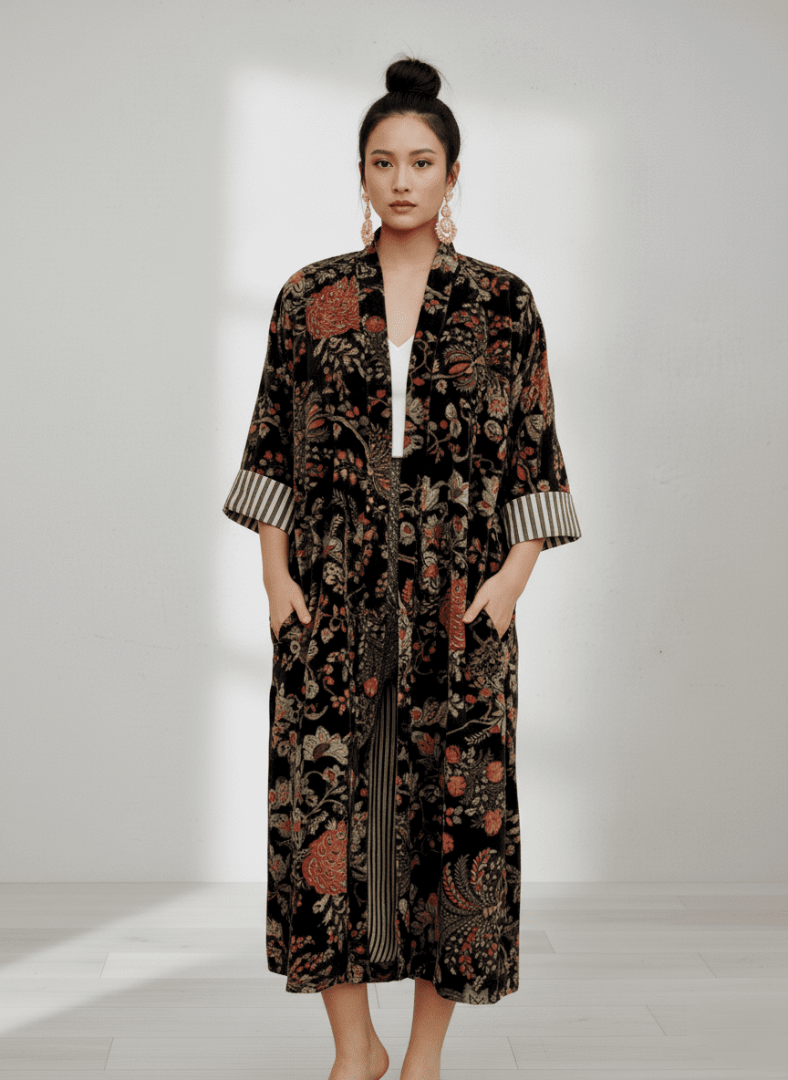 Wholesale Luxurious Velvet Jungle Print Robes | Kimono Outerwear Manufacturer & Exporter - Image 2