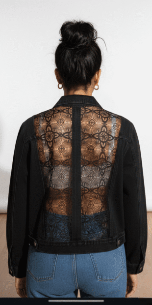 Wholesale Black Denim Jackets with Sheer Lace Back | Gothic Inspired Outerwear Manufacturer & Exporter