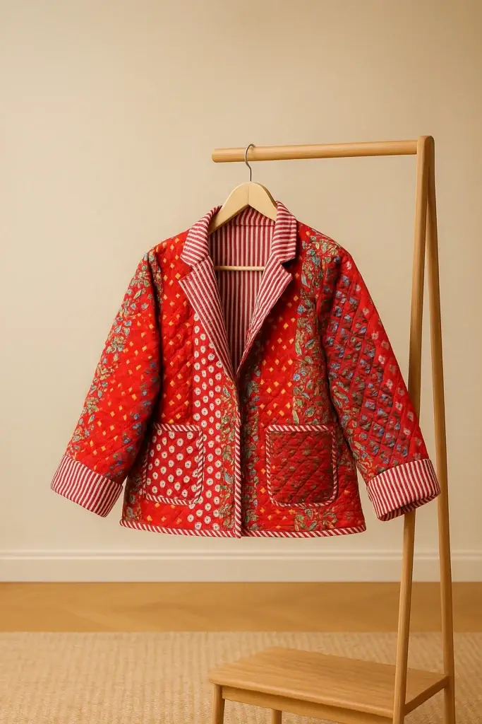 Handcrafted kantha red jacket